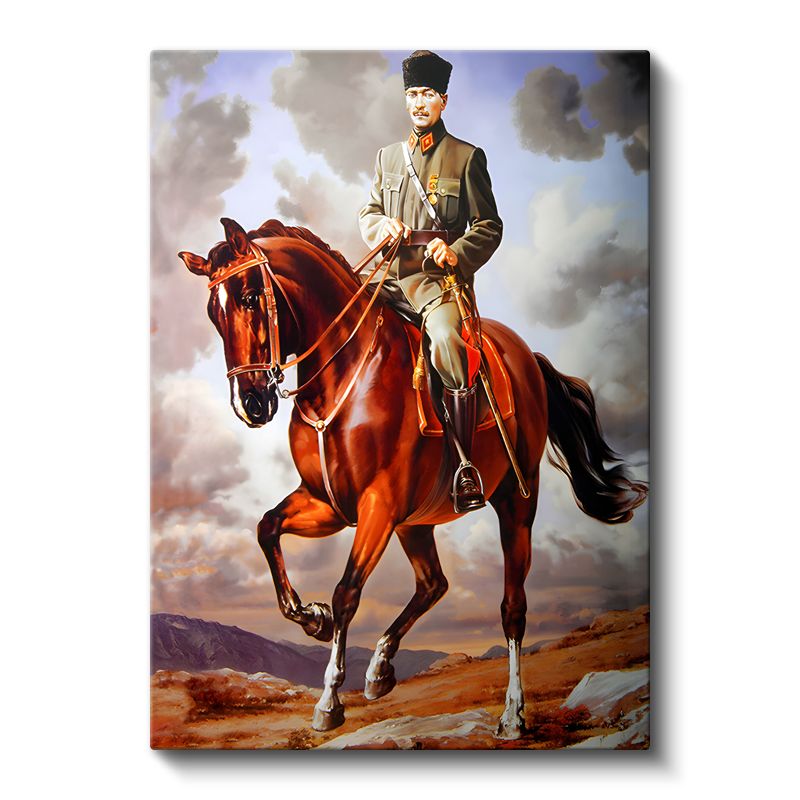 Atlı Atatürk - Askeri Üniformalı Komutan Kanvas Tablo
