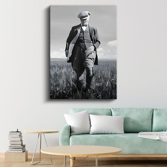 Kasketli Atatürk - Buğday Tarlasında Kanvas Tablo