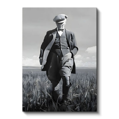 Kasketli Atatürk - Buğday Tarlasında Kanvas Tablo