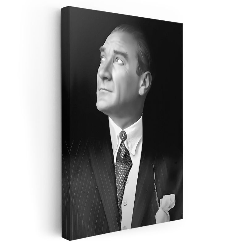 Yukarı Bakan Atatürk - Siyah Fonda Şık Portre Kanvas Tablo