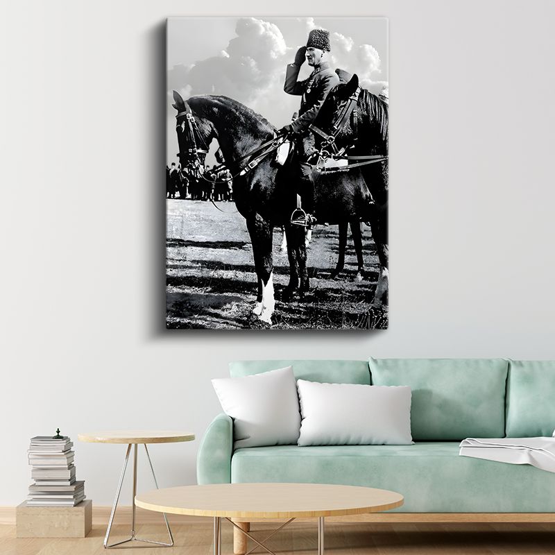 Atlı Komutan - Siyah Beyaz Askeri Portre Kanvas Tablo