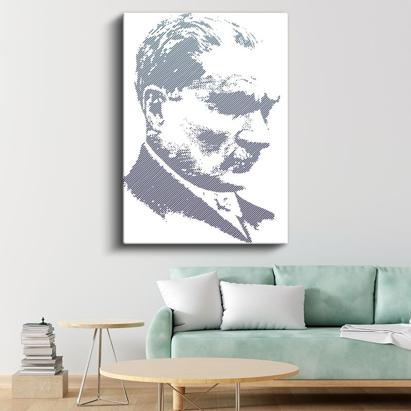 Modern Çizgi Atatürk - Mavi Beyaz Grafik Kanvas Tablo