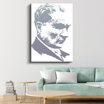 Modern Çizgi Atatürk - Mavi Beyaz Grafik Kanvas Tablo