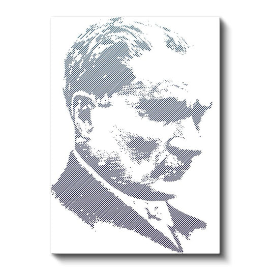 Modern Çizgi Atatürk - Mavi Beyaz Grafik Kanvas Tablo
