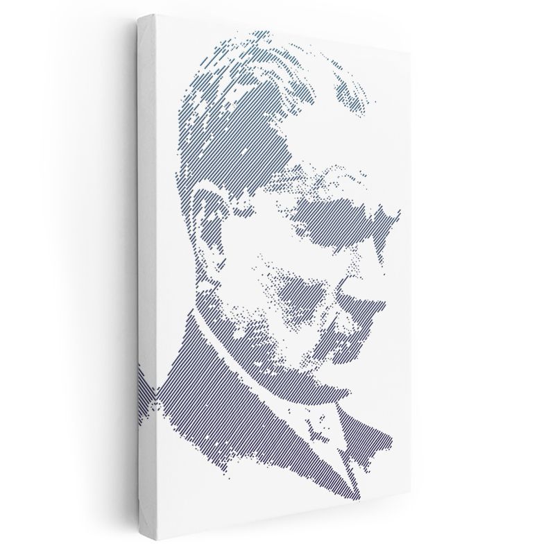 Modern Çizgi Atatürk - Mavi Beyaz Grafik Kanvas Tablo