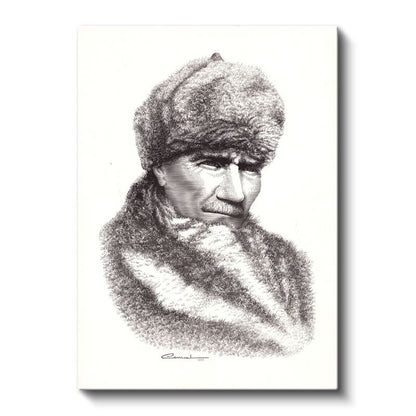 Kürklü Atatürk - Karakalem Kış Portresi Kanvas Tablo