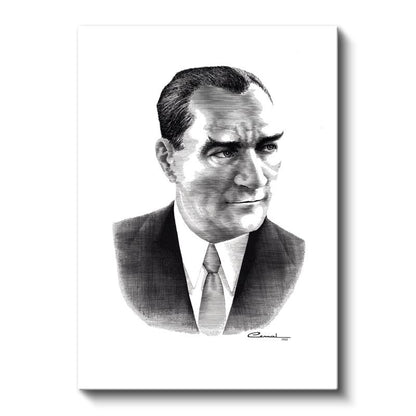 Karakalem Atatürk - İmzalı Portre Kanvas Tablo
