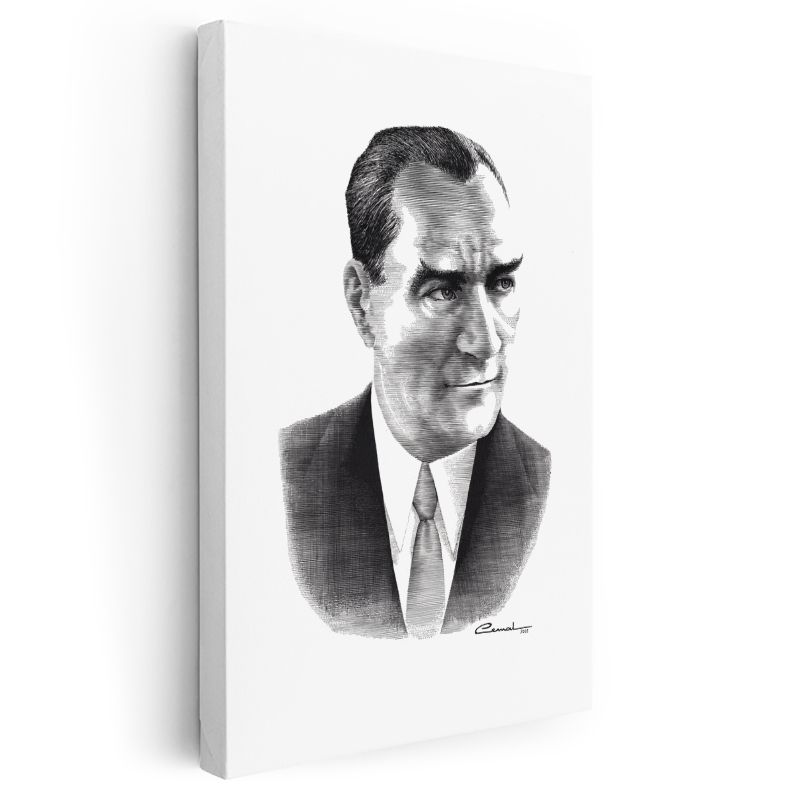 Karakalem Atatürk - İmzalı Portre Kanvas Tablo
