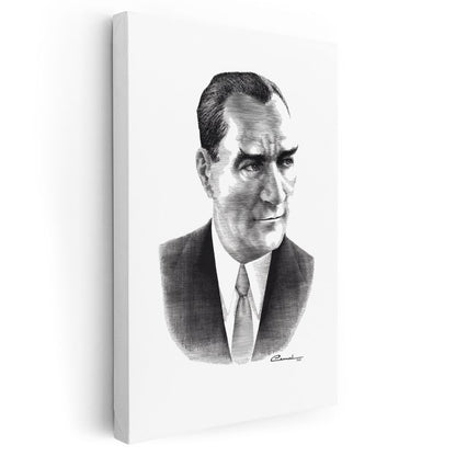 Karakalem Atatürk - İmzalı Portre Kanvas Tablo