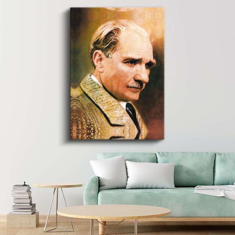 Profil Atatürk - Açık Renk Ceket Portresi Kanvas Tablo