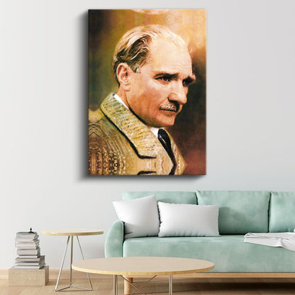 Profil Atatürk - Açık Renk Ceket Portresi Kanvas Tablo