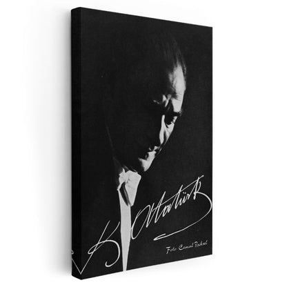 İmzalı Atatürk - Siyah Beyaz Sanatsal Portre Kanvas Tablo