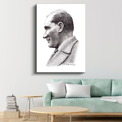 Karakalem Profil - İmzalı Sanatsal Portre Kanvas Tablo