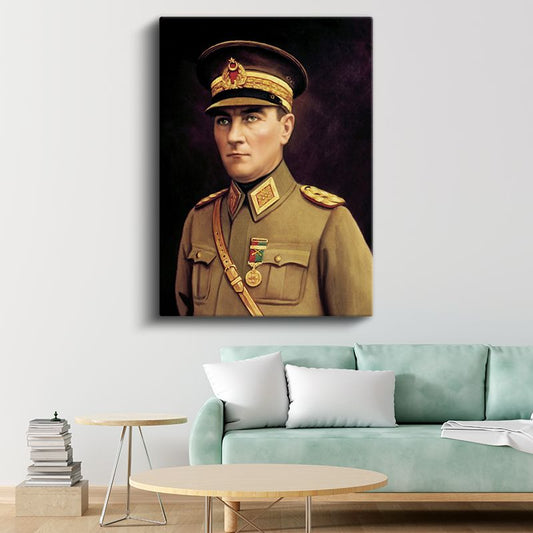 Mareşal Üniformalı Atatürk - Madalyalı Portre Kanvas Tablo