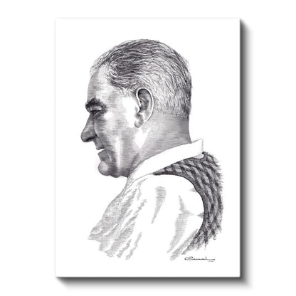 Karakalem Profil - Beyaz Yakalı İmzalı Portre Kanvas Tablo