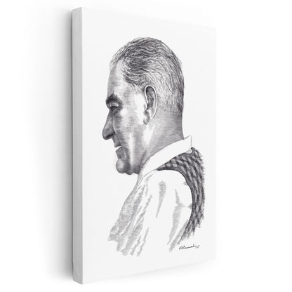 Karakalem Profil - Beyaz Yakalı İmzalı Portre Kanvas Tablo