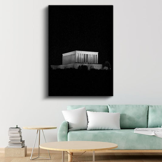 Gece Anıtkabir - Siyah Fonda Mimari Kanvas Tablo