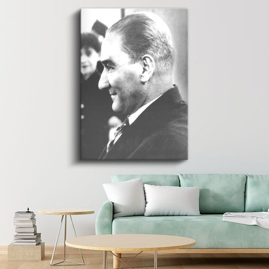 Profil Atatürk - Siyah Beyaz Portre Kanvas Tablo