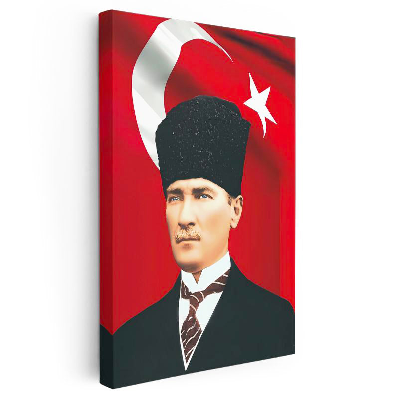 Dikey Kanvas Tablo Atatürk Kalpaklı Portre Atatürk Tablosu Ev Ofis Dekoru