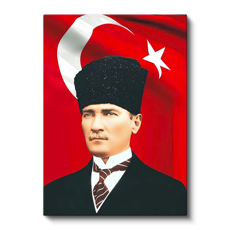 Dikey Kanvas Tablo Atatürk Kalpaklı Portre Atatürk Tablosu Ev Ofis Dekoru