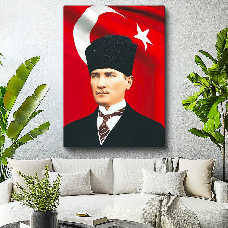 Dikey Kanvas Tablo Atatürk Kalpaklı Portre Atatürk Tablosu Ev Ofis Dekoru