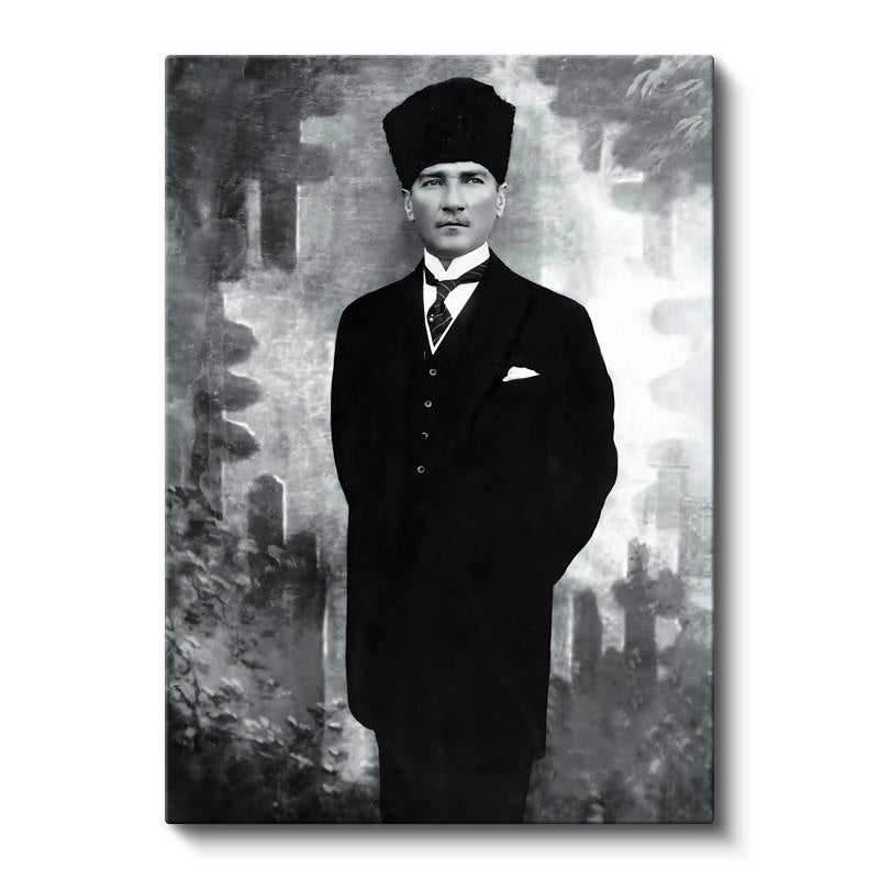 Dikey Kanvas Tablo Atatürk Kalpaklı Tam Boy Atatürk Tablosu Ev Ofis Duvar Dekoru