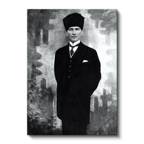 Dikey Kanvas Tablo Atatürk Kalpaklı Tam Boy Atatürk Tablosu Ev Ofis Duvar Dekoru