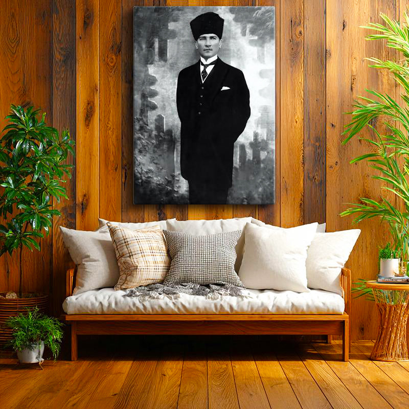 Dikey Kanvas Tablo Atatürk Kalpaklı Tam Boy Atatürk Tablosu Ev Ofis Duvar Dekoru