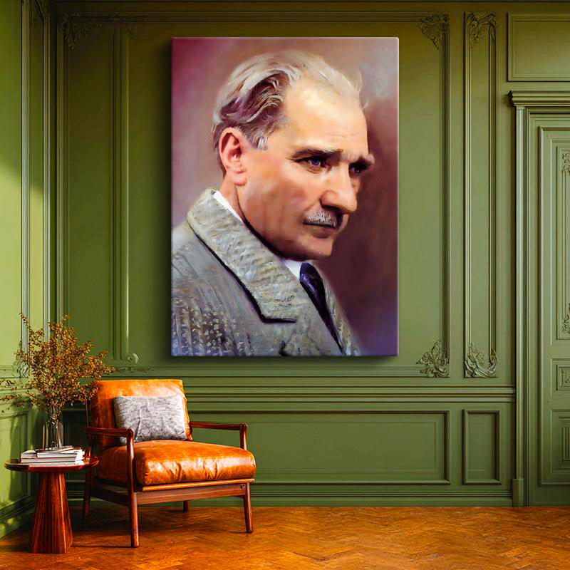 Dikey Kanvas Tablo Atatürk Kürk Yakalı Atatürk Tablosu Ev Ofis Duvar Dekoru