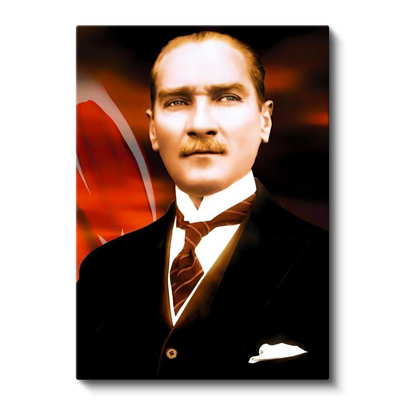 Dikey Kanvas Tablo Atatürk Bayrak Fonlu Atatürk Tablosu Ev Ofis Duvar Dekoru