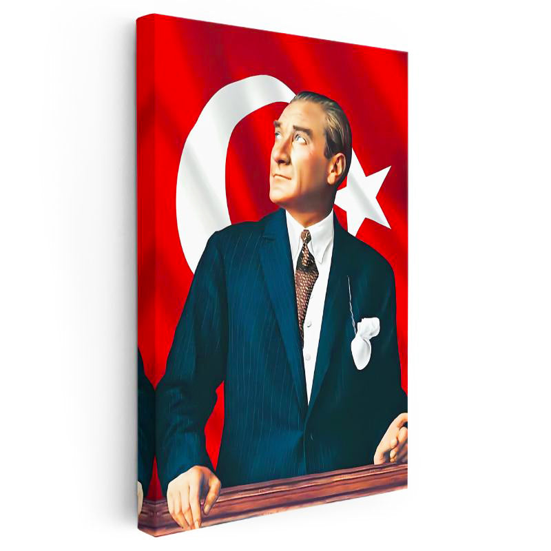 Dikey Kanvas Tablo Atatürk Ufka Bakış Atatürk Tablosu Ev Ofis Duvar Dekoru