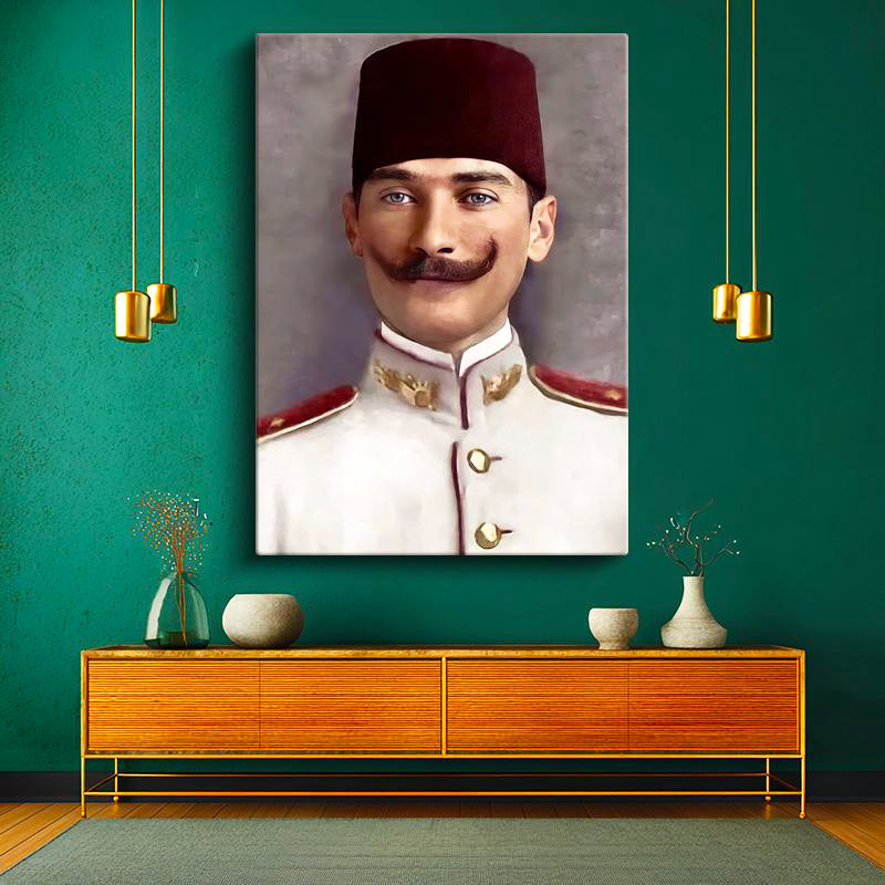 Dikey Kanvas Tablo Atatürk Fesli Gençlik Atatürk Tablosu Ev Ofis Duvar Dekoru