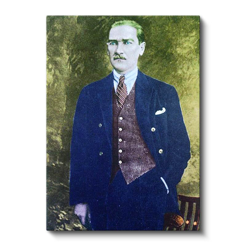 Dikey Kanvas Tablo Atatürk Yelekli Takım Atatürk Tablosu Ev Ofis Duvar Dekoru