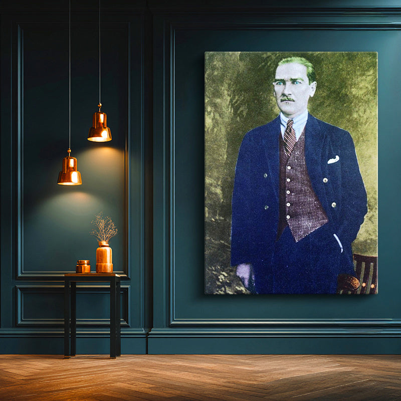 Dikey Kanvas Tablo Atatürk Yelekli Takım Atatürk Tablosu Ev Ofis Duvar Dekoru