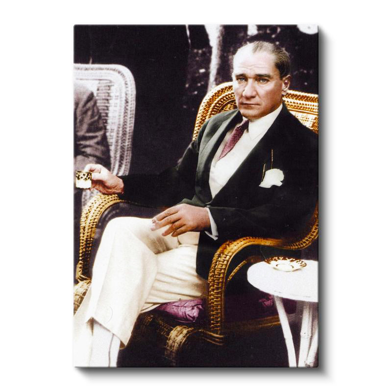 Dikey Kanvas Tablo Atatürk Hasır Koltuk Atatürk Tablosu Ev Ofis Duvar Dekoru