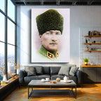 Dikey Kanvas Tablo Atatürk Kalpaklı Askeri Portre Atatürk Tablosu Ev Ofis Duvar Dekoru