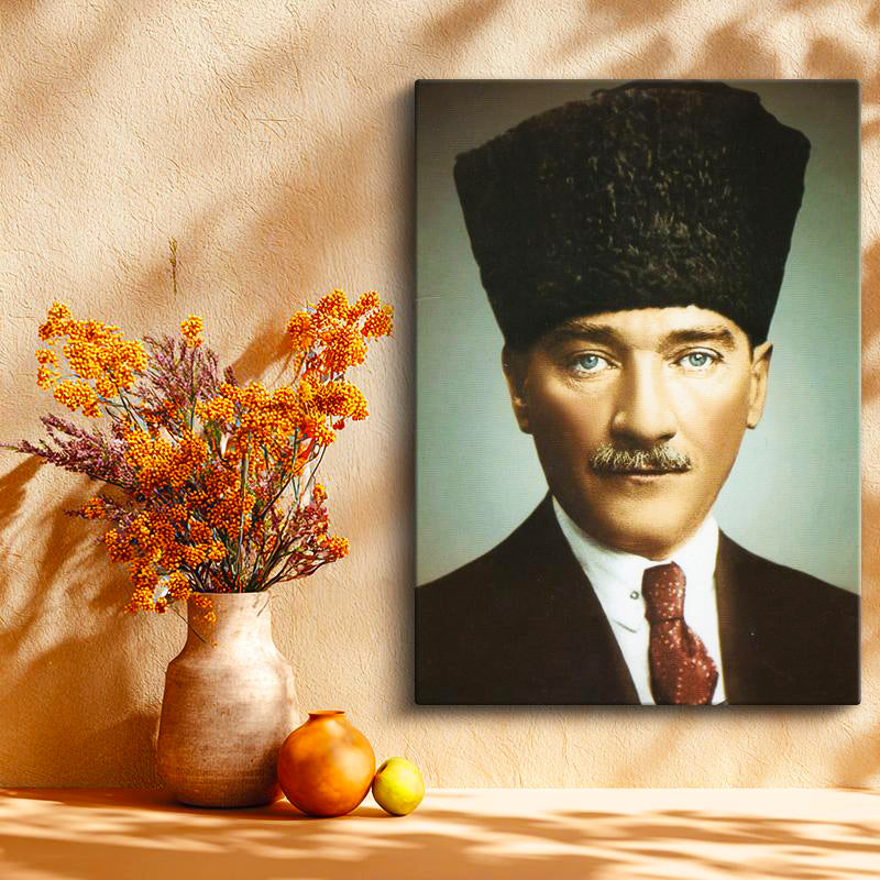 Dikey Kanvas Tablo Atatürk Kalpaklı Sivil Atatürk Tablosu Ev Ofis Duvar Dekoru