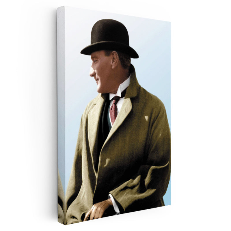 Dikey Kanvas Tablo Atatürk Melon Şapka Atatürk Tablosu Ev Ofis Duvar Dekoru