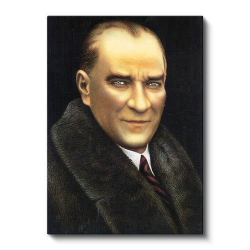 Dikey Kanvas Tablo Atatürk Kışlık Palto Atatürk Tablosu Ev Ofis Duvar Dekoru
