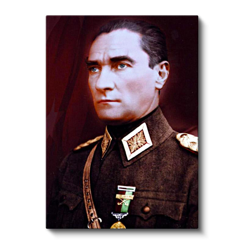 Dikey Kanvas Tablo Atatürk Askeri Yaka Portresi Atatürk Tablosu Ev Ofis Duvar Dekoru