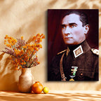 Dikey Kanvas Tablo Atatürk Askeri Yaka Portresi Atatürk Tablosu Ev Ofis Duvar Dekoru