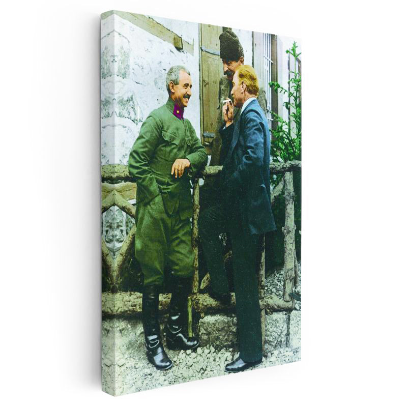 Dikey Kanvas Tablo Atatürk İnönü Kır Sohbeti Atatürk Tablosu Ev Ofis Duvar Dekoru