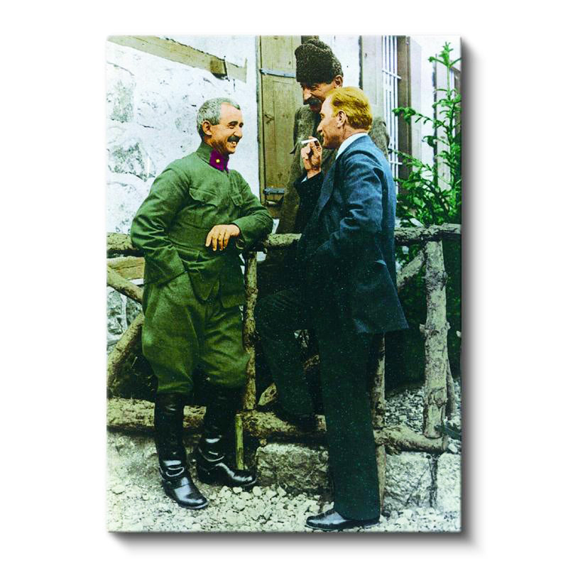 Dikey Kanvas Tablo Atatürk İnönü Kır Sohbeti Atatürk Tablosu Ev Ofis Duvar Dekoru