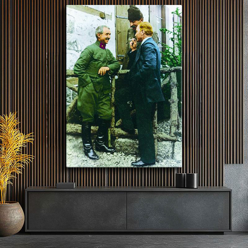 Dikey Kanvas Tablo Atatürk İnönü Kır Sohbeti Atatürk Tablosu Ev Ofis Duvar Dekoru