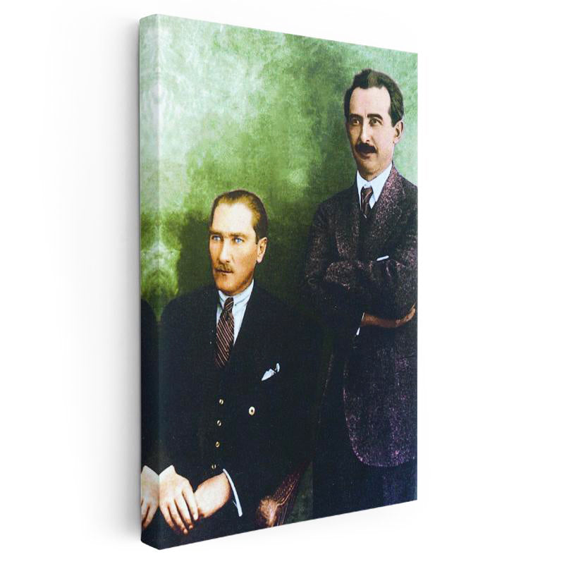 Dikey Kanvas Tablo Atatürk İnönü İle Resmi Poz Atatürk Tablosu Ev Ofis Duvar Dekoru