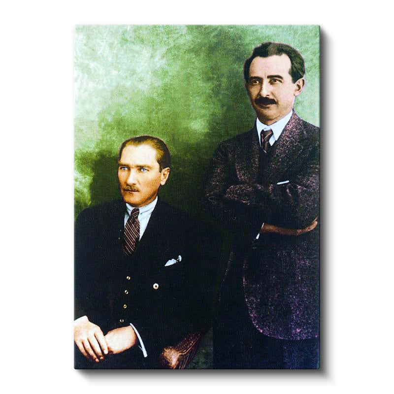 Dikey Kanvas Tablo Atatürk İnönü İle Resmi Poz Atatürk Tablosu Ev Ofis Duvar Dekoru