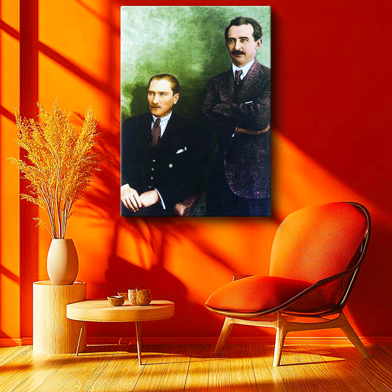 Dikey Kanvas Tablo Atatürk İnönü İle Resmi Poz Atatürk Tablosu Ev Ofis Duvar Dekoru