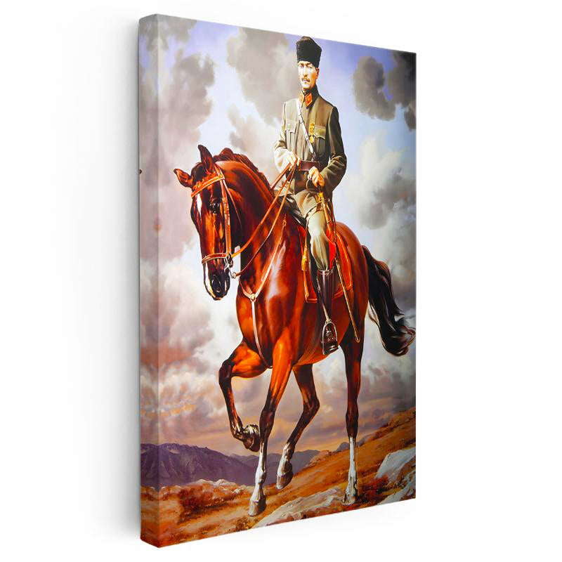 Dikey Kanvas Tablo Atatürk At Üzerinde Üniforma Atatürk Tablosu Ev Ofis Duvar Dekoru