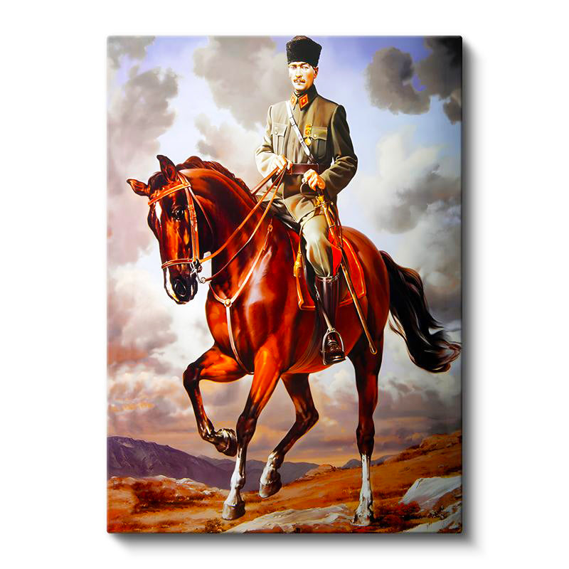 Dikey Kanvas Tablo Atatürk At Üzerinde Üniforma Atatürk Tablosu Ev Ofis Duvar Dekoru