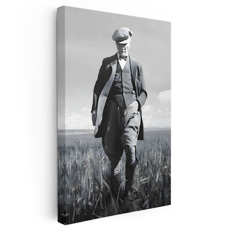 Dikey Kanvas Tablo Atatürk Kasketli Tarla Pozu Atatürk Tablosu Ev Ofis Duvar Dekoru